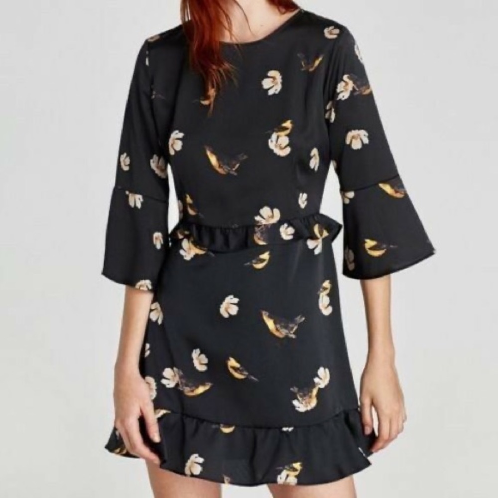 Zara Mini Floral Bird Print Dress